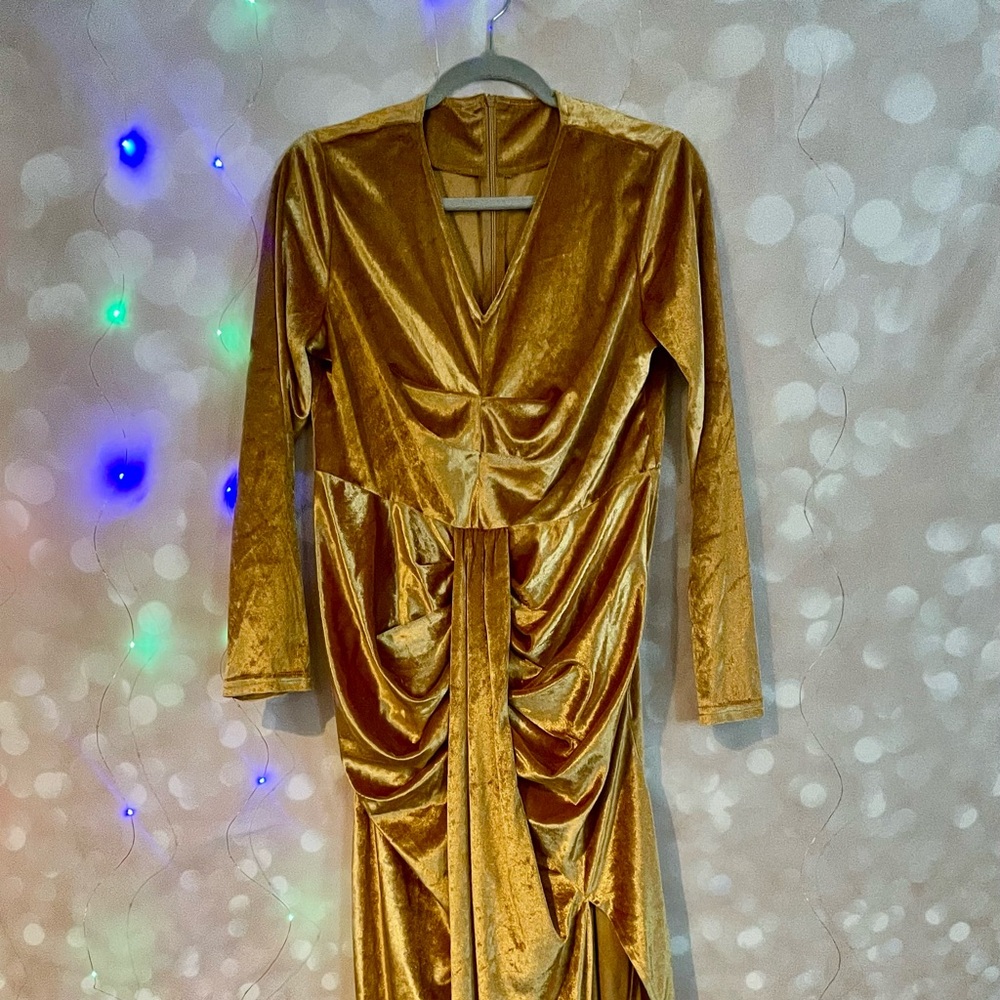 Gold Velvet Draped Gown